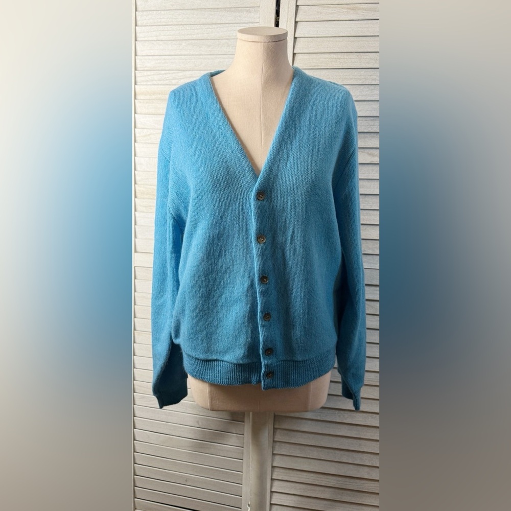 Brent Vintage Blue Mohair Cardigan Sweater Men’s XL Soft Grunge Grandpa Core - Picture 2 of 14